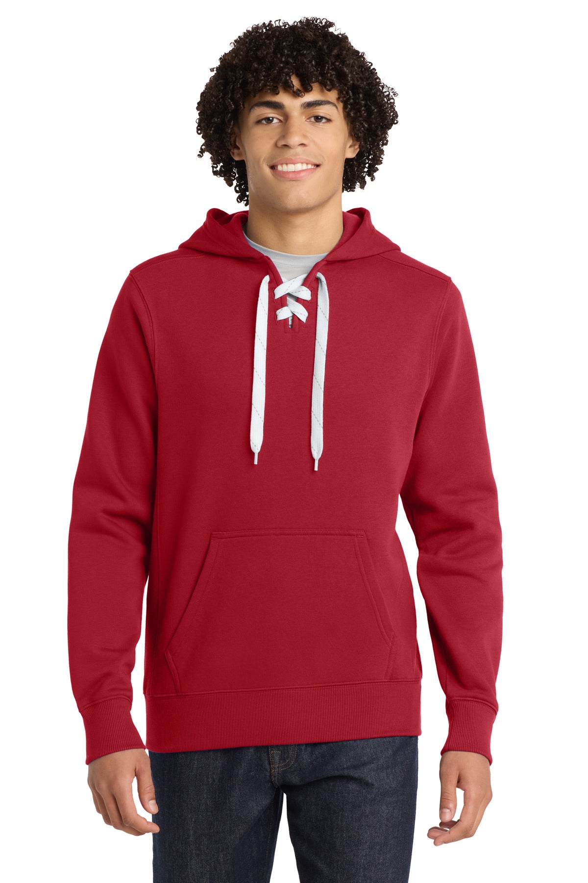 Sport-Tek Lace Up Pullover Hooded Sweatshirt. ST271 in Deep Red