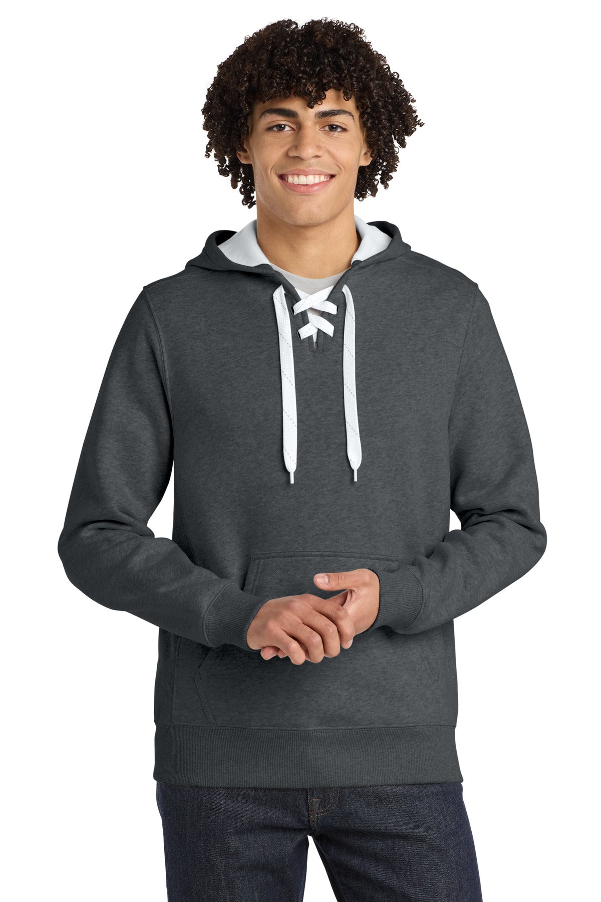Sport-Tek Lace Up Pullover Hooded Sweatshirt. ST271 in Graphite Heather