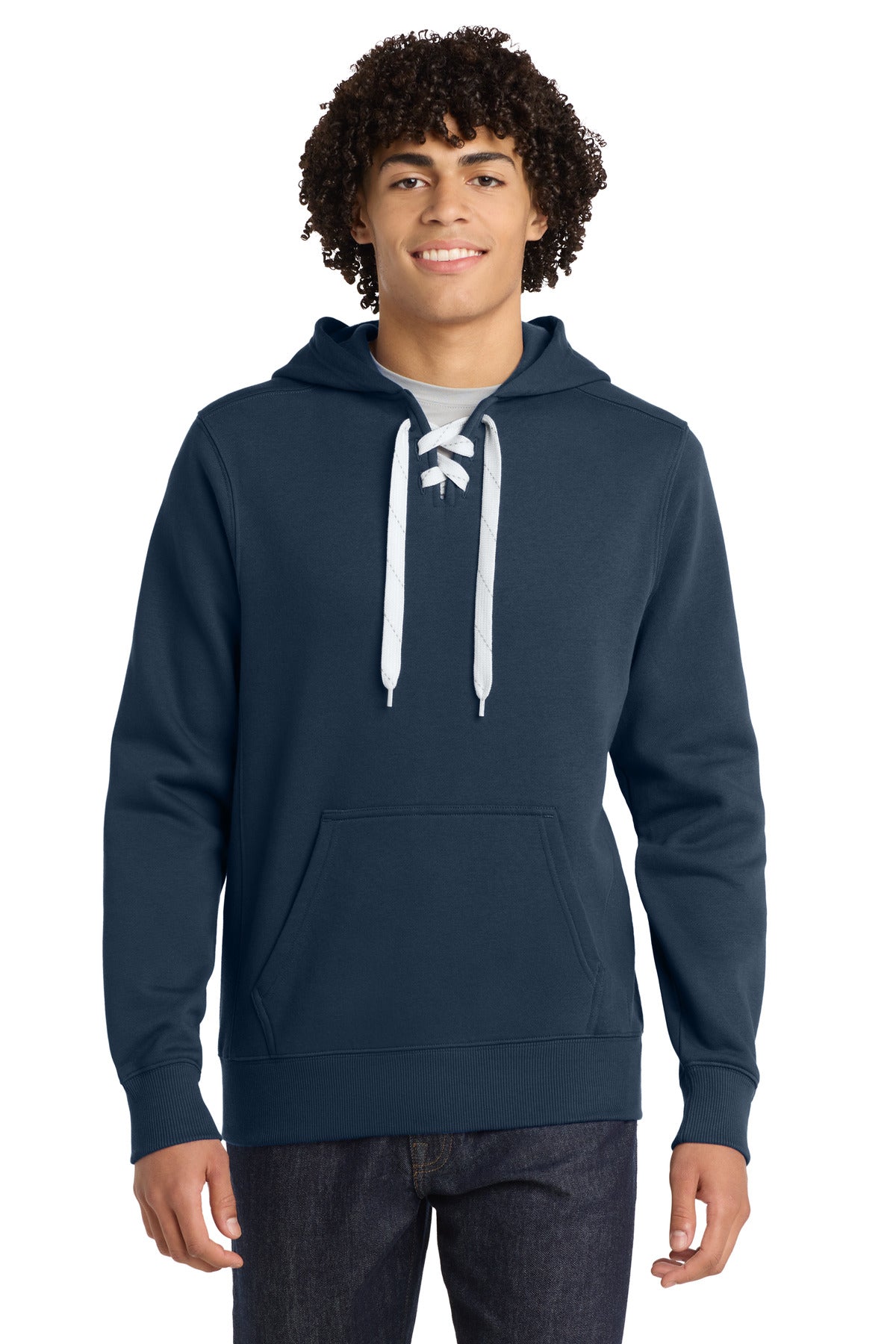 Sport-Tek Lace Up Pullover Hooded Sweatshirt. ST271 in True Navy