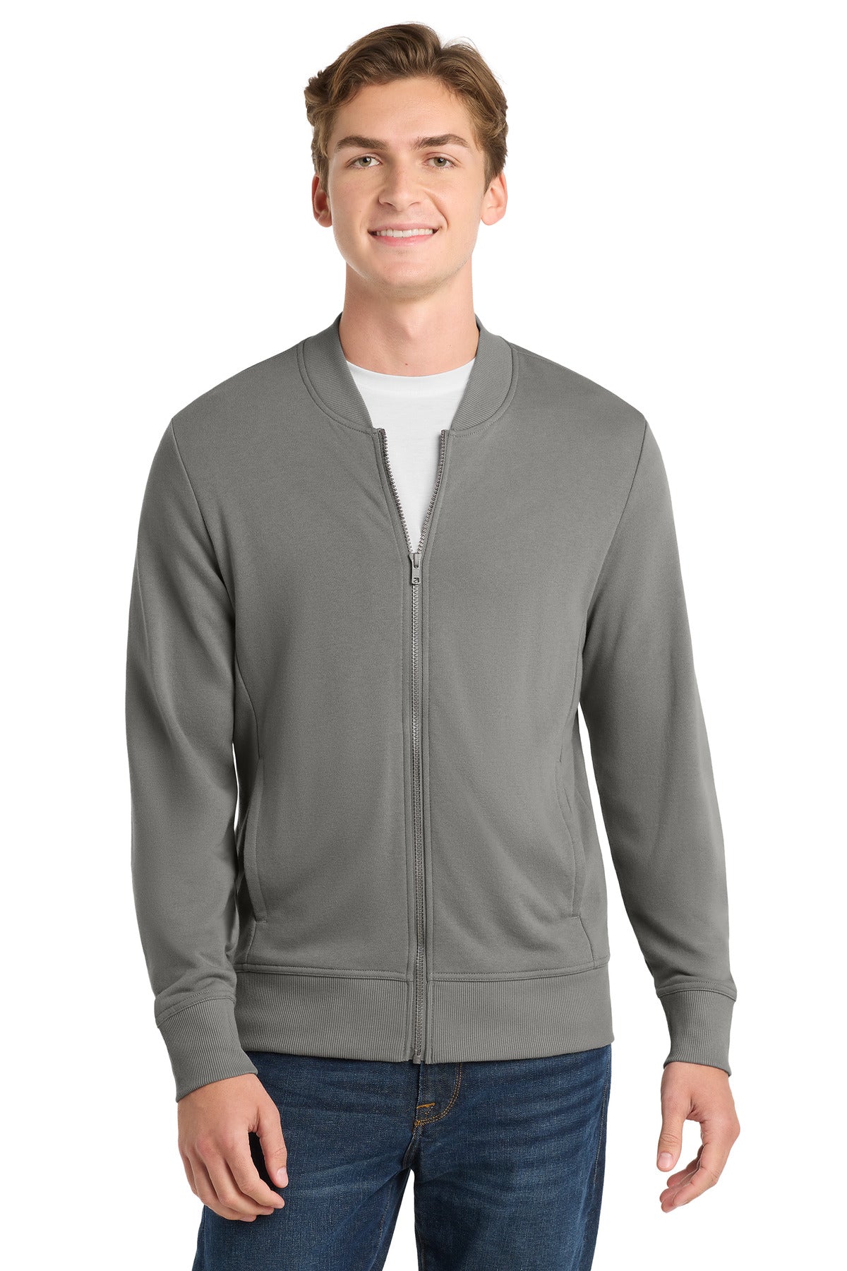 Sport-Tek  Lightweight French Terry Bomber. ST274 in Grey Concrete