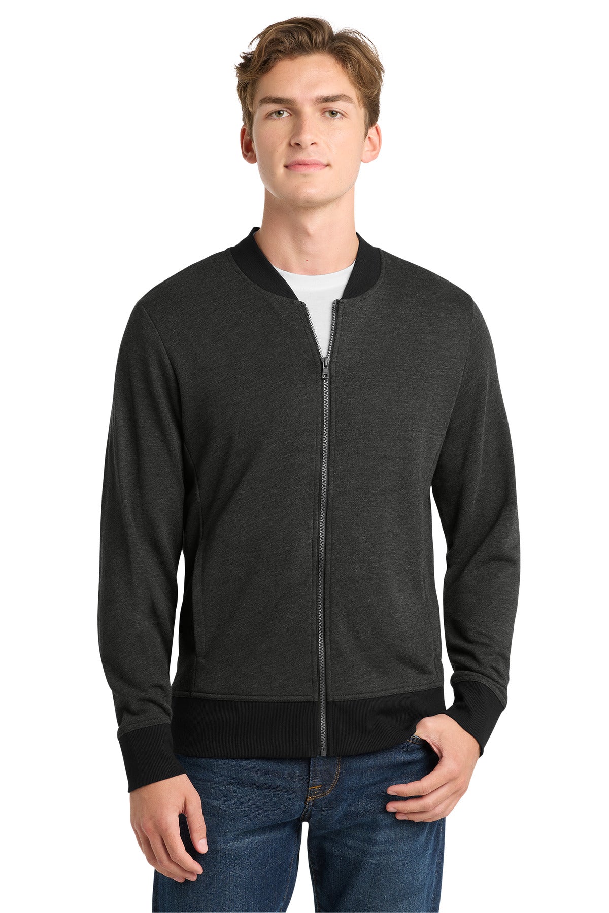 Sport-Tek  Lightweight French Terry Bomber. ST274 in Heather Black