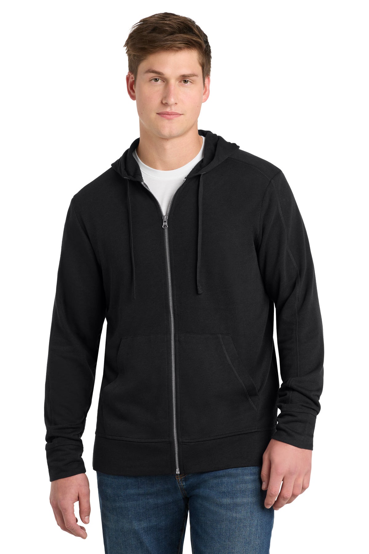 Sport-Tek  PosiCharge  Tri-Blend Wicking Fleece Full-Zip Hooded Jacket ST293 in Black Triad Solid
