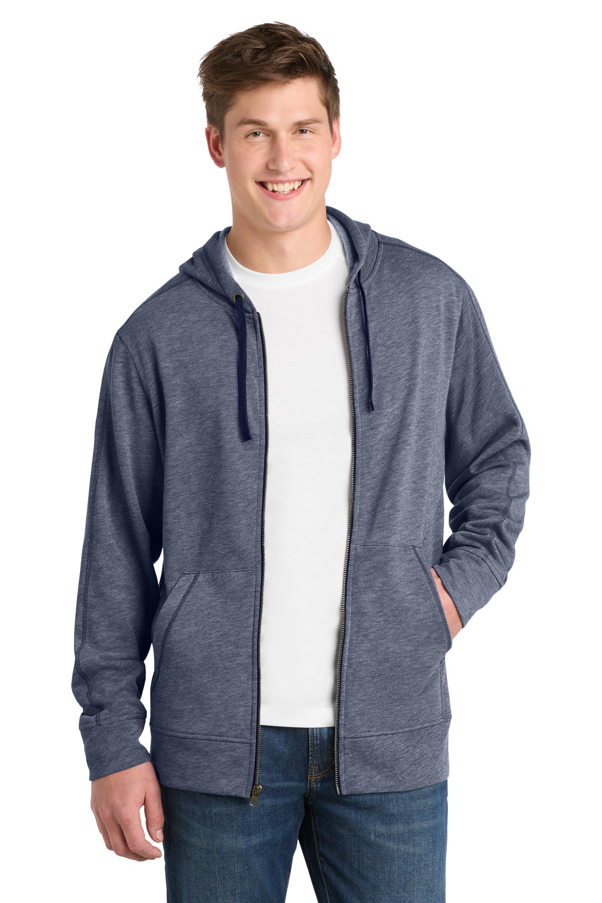 Sport-Tek  PosiCharge  Tri-Blend Wicking Fleece Full-Zip Hooded Jacket ST293 in True Navy Heather