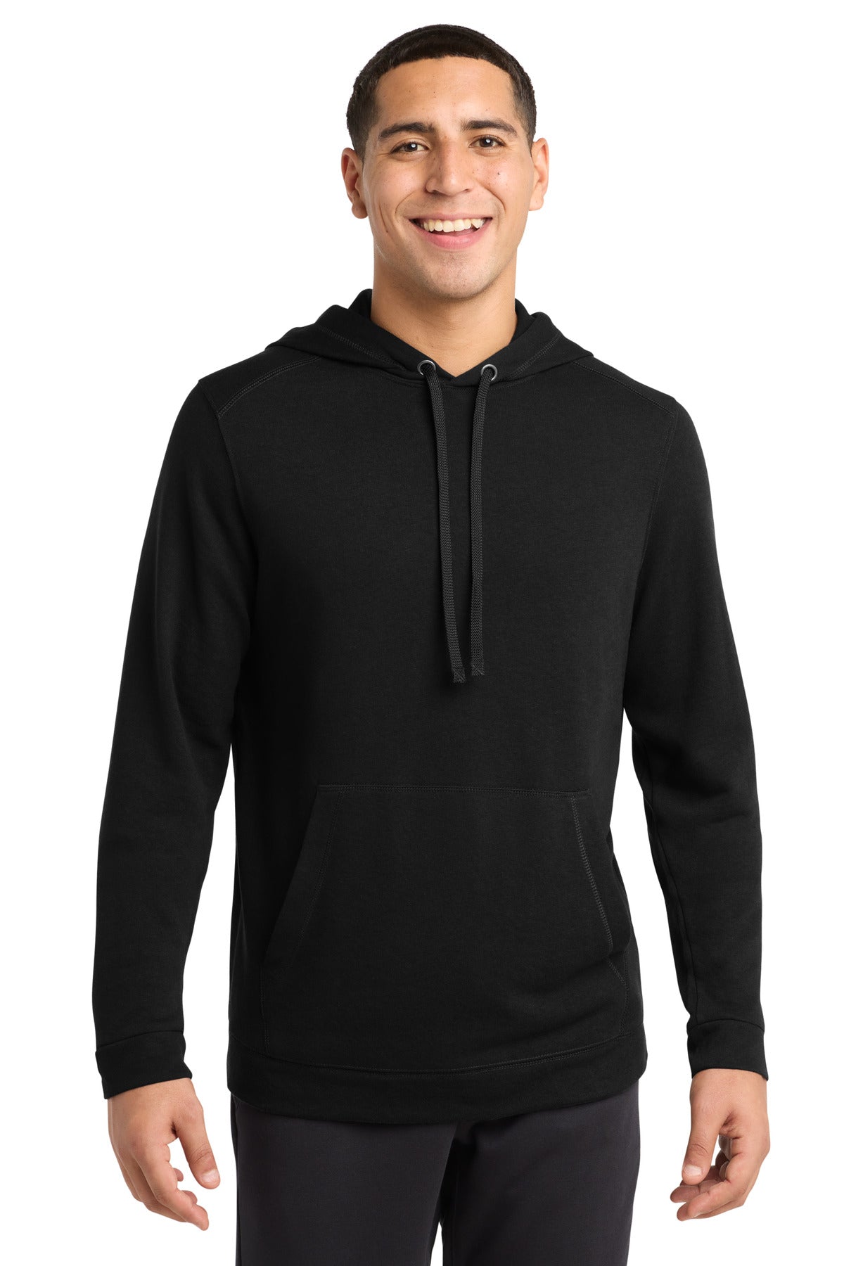 Sport-Tek  PosiCharge  Tri-Blend Wicking Fleece Hooded Pullover. ST296 in Black Triad Solid