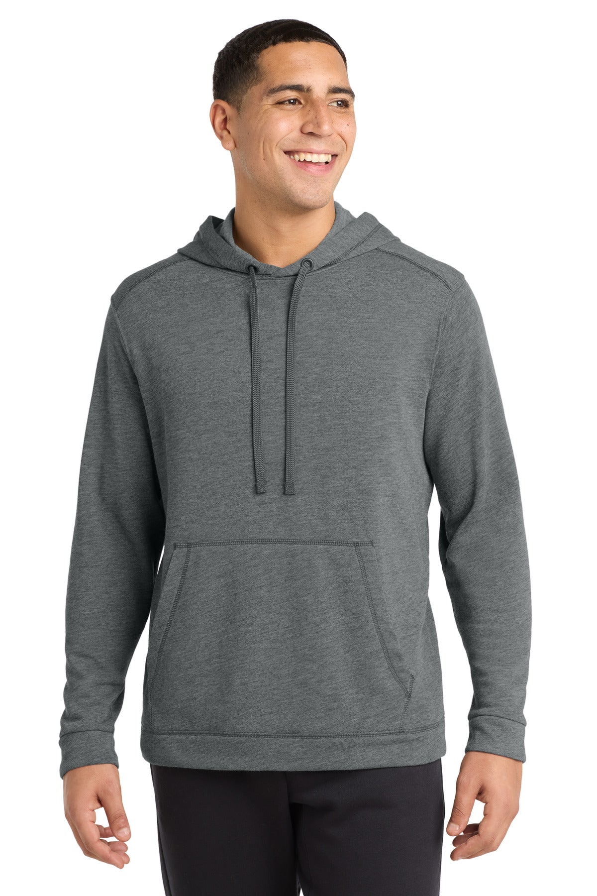 Sport-Tek  PosiCharge  Tri-Blend Wicking Fleece Hooded Pullover. ST296 in Dark Grey Heather