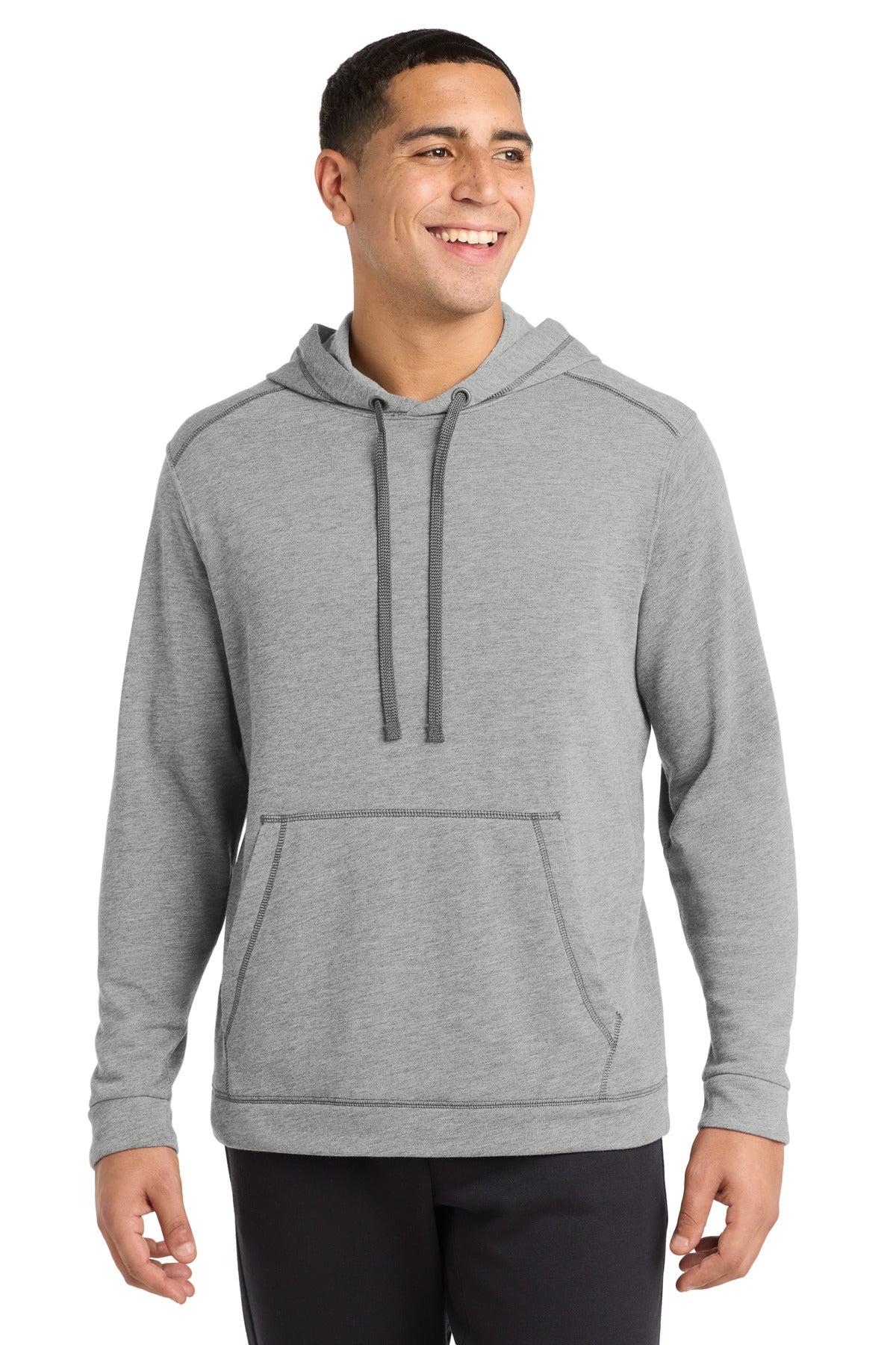 Sport-Tek  PosiCharge  Tri-Blend Wicking Fleece Hooded Pullover. ST296 in Light Grey Heather