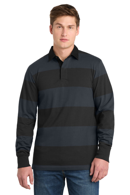 Sport-Tek Classic Long Sleeve Rugby Polo. ST301 in Black/ Graphite