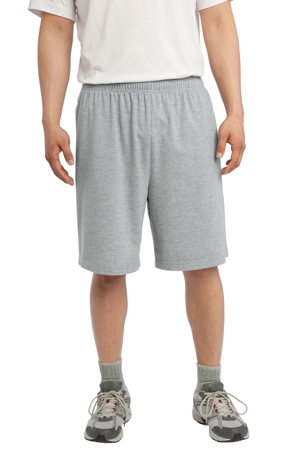 Sport-Tek Jersey Knit Short with Pockets. ST310 in Heather Grey