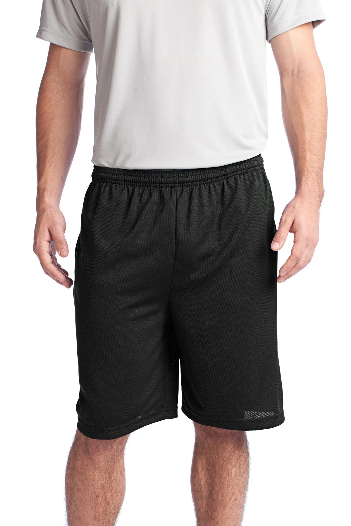 Sport-Tek PosiCharge Tough Mesh Pocket Short. ST312 in Black