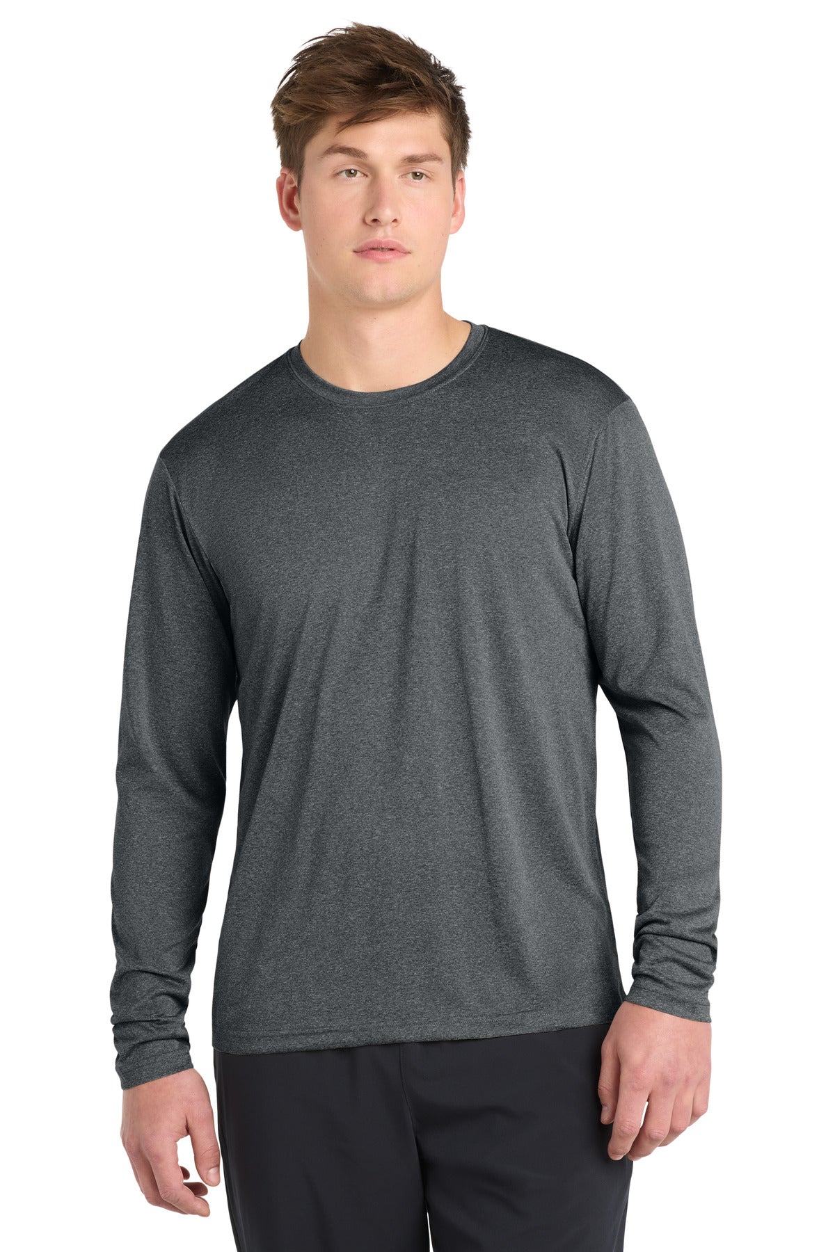 Sport-Tek Long Sleeve Heather Contender Tee. ST360LS in Graphite Heather