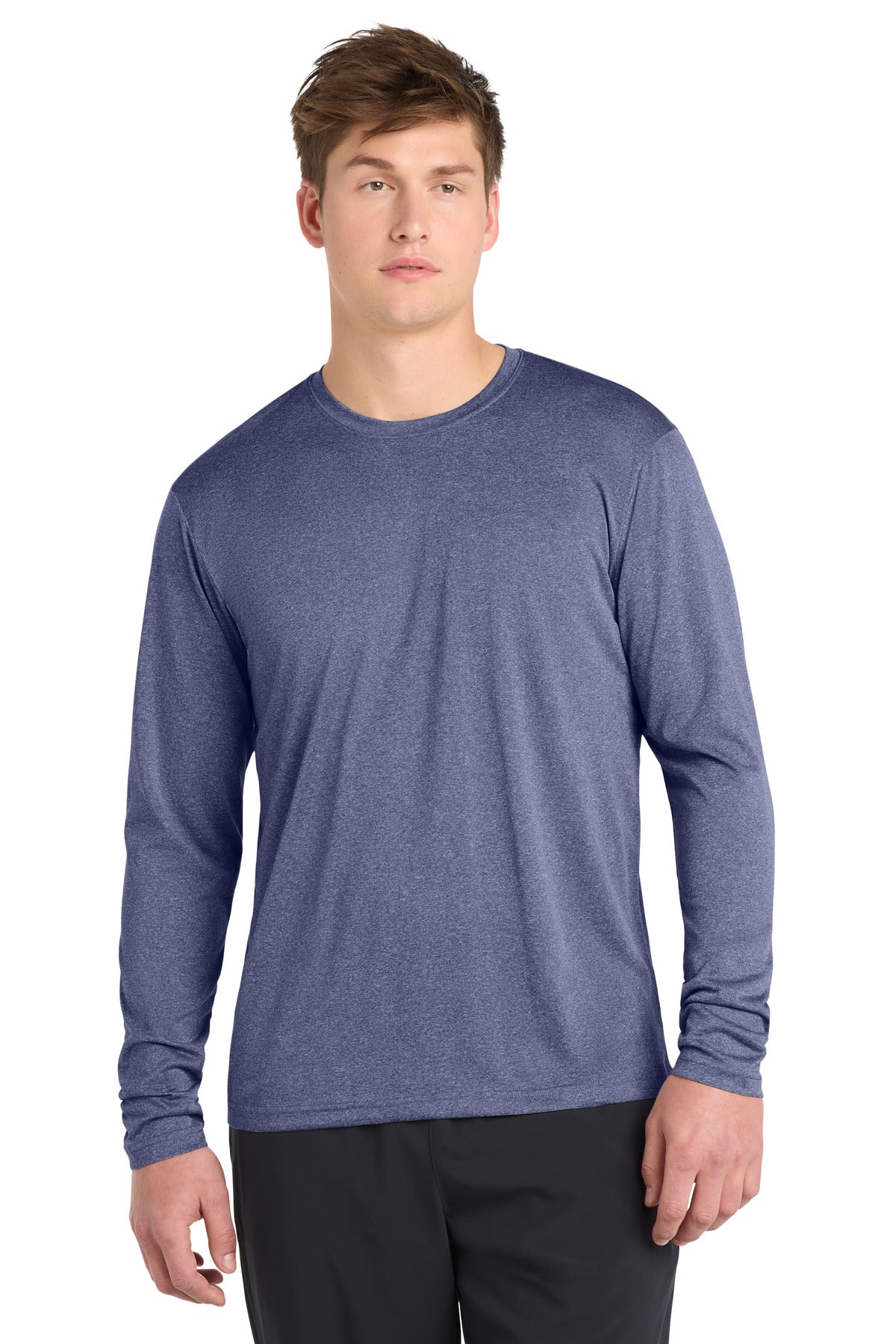 Sport-Tek Long Sleeve Heather Contender Tee. ST360LS in True Navy Heather