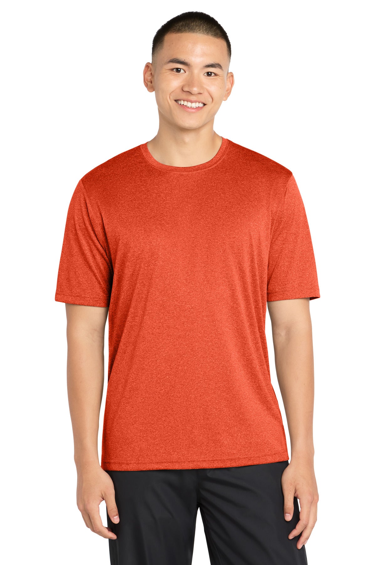 Sport-Tek Heather Contender Tee. ST360 in Deep Orange Heather