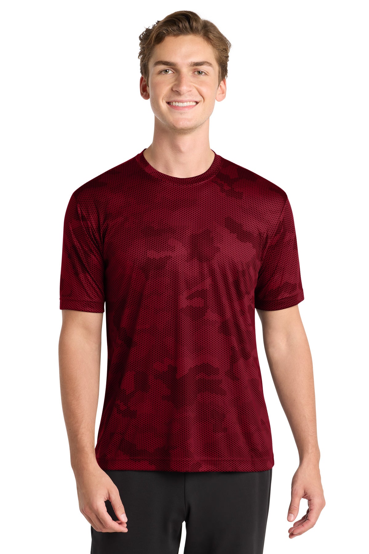 Sport-Tek CamoHex Tee. ST370 in Deep Red