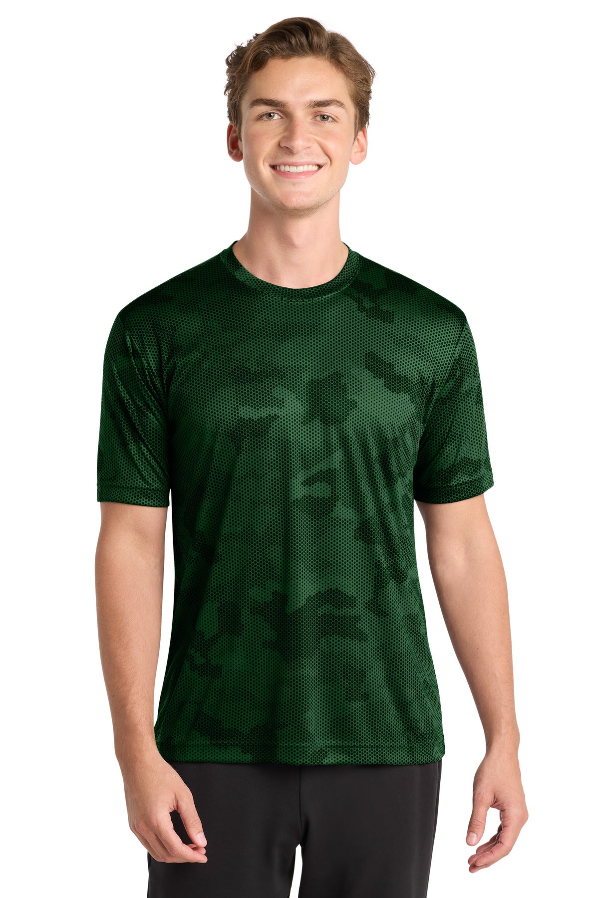 Sport-Tek CamoHex Tee. ST370 in Forest Green