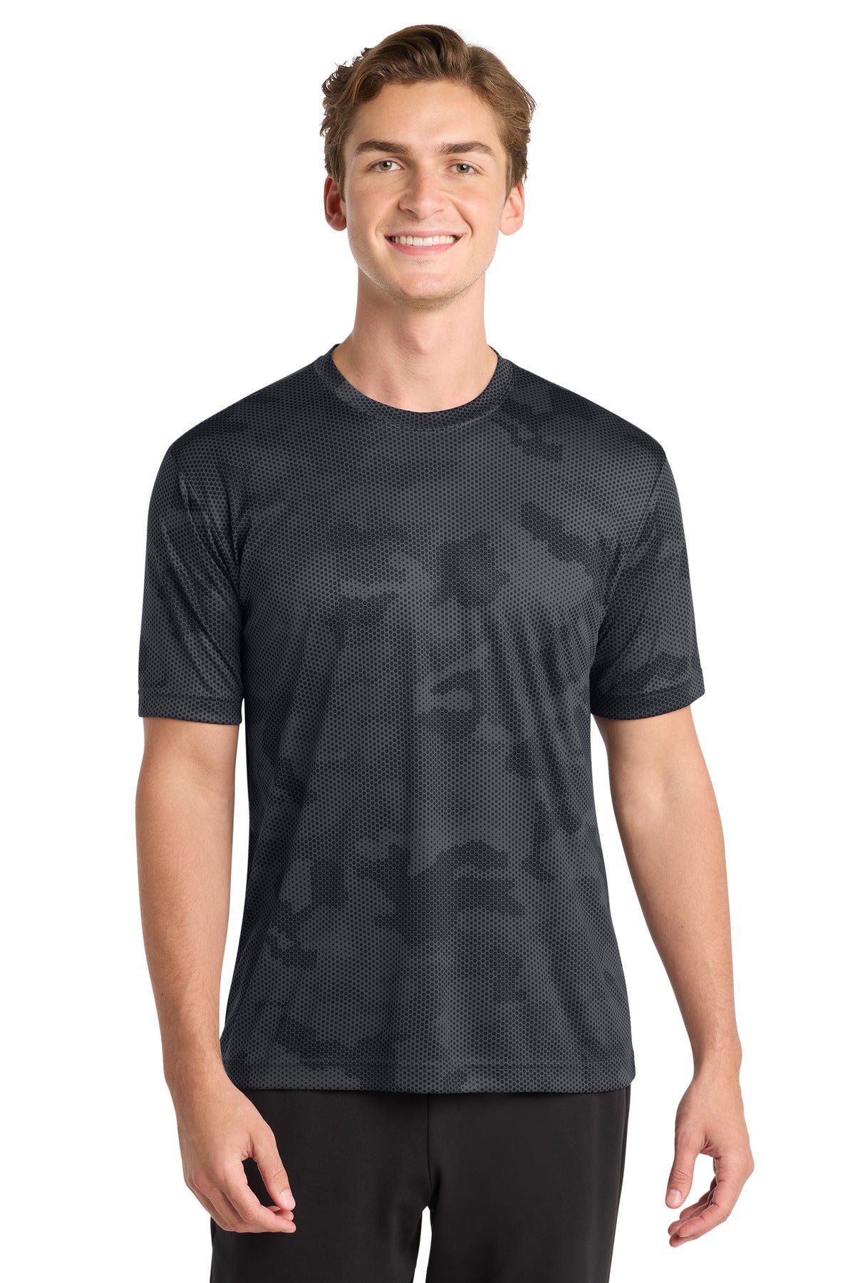 Sport-Tek CamoHex Tee. ST370 in Iron Grey