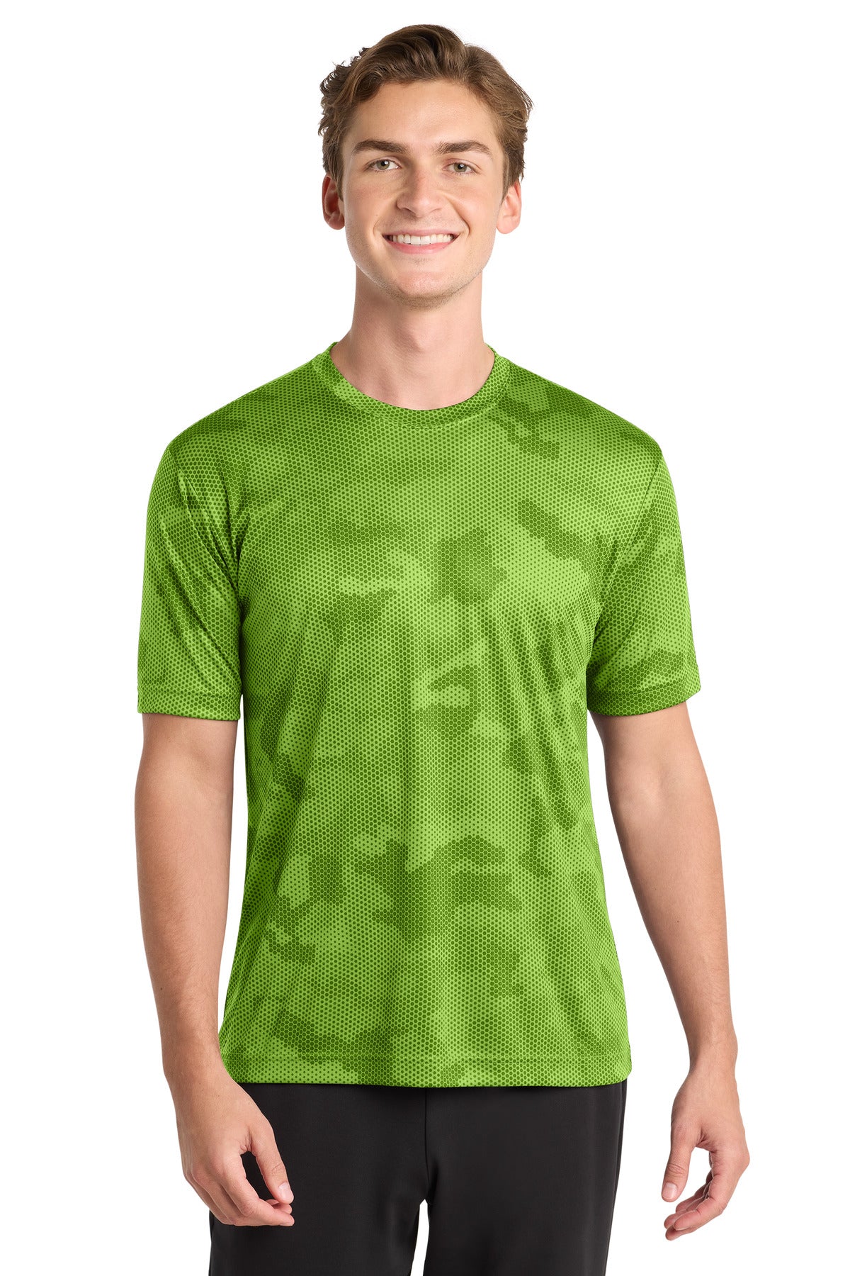 Sport-Tek CamoHex Tee. ST370 in Lime Shock