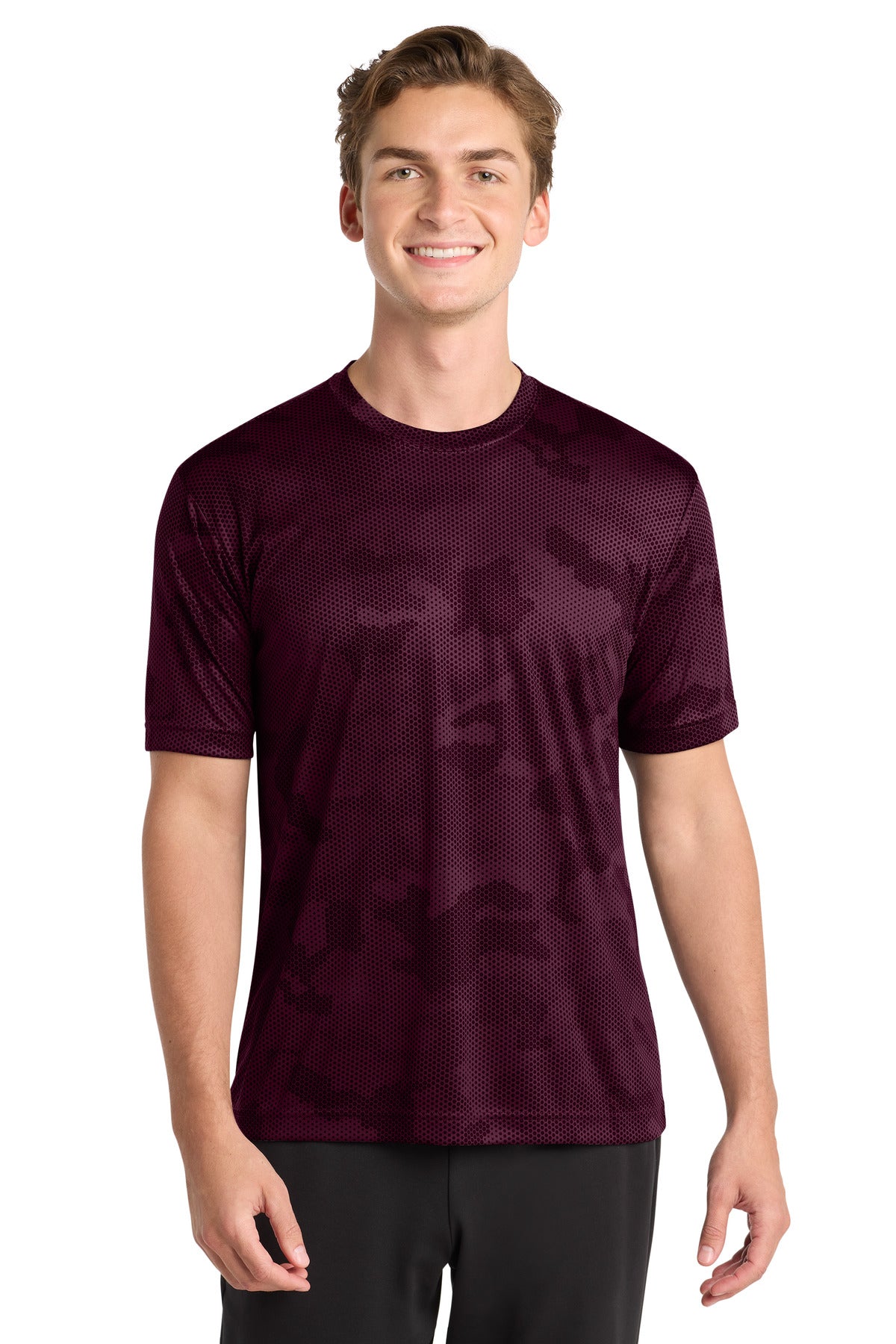Sport-Tek CamoHex Tee. ST370 in Maroon