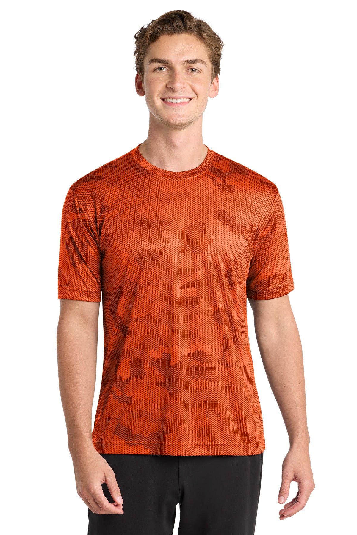 Sport-Tek CamoHex Tee. ST370 in Neon Orange