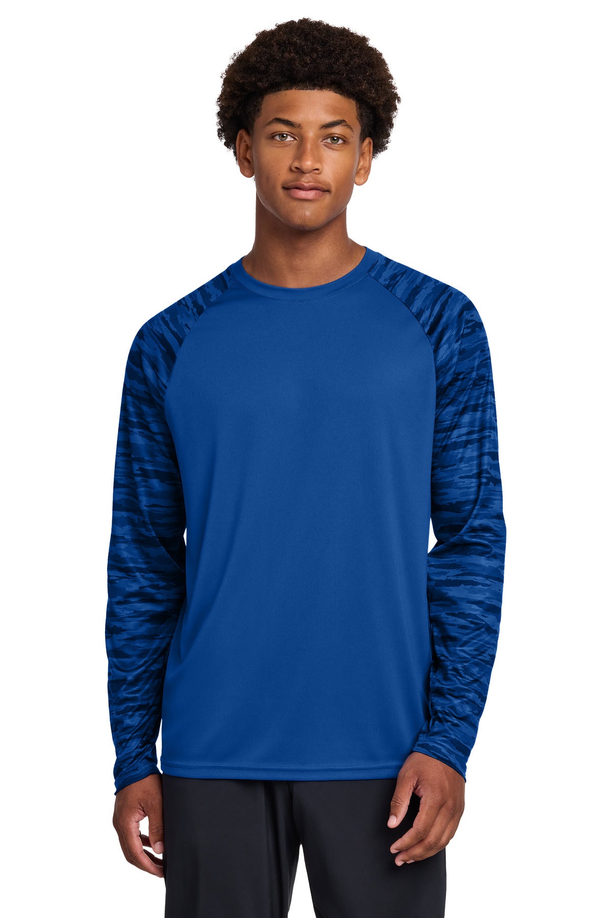 Sport-Tek Drift Camo Colorblock Long Sleeve Tee ST376LS in True Royal