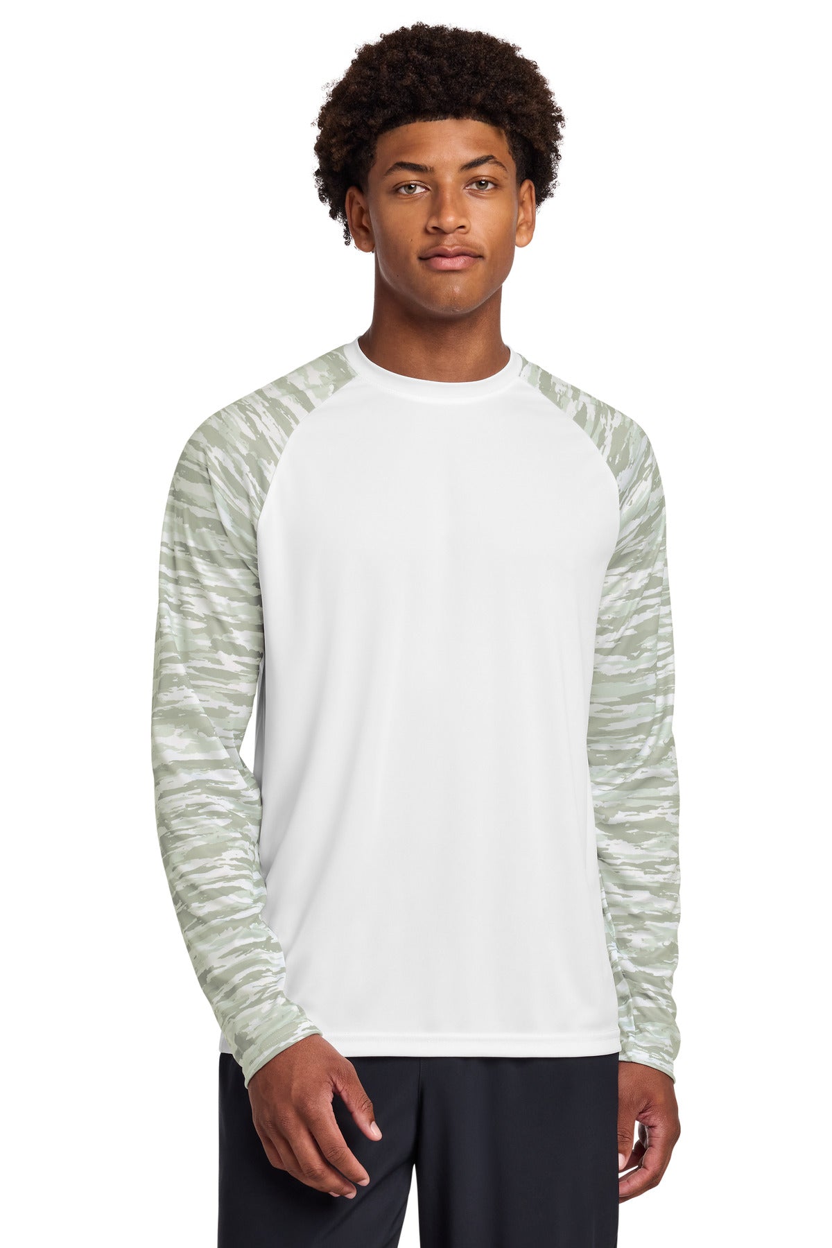 Sport-Tek Drift Camo Colorblock Long Sleeve Tee ST376LS in White