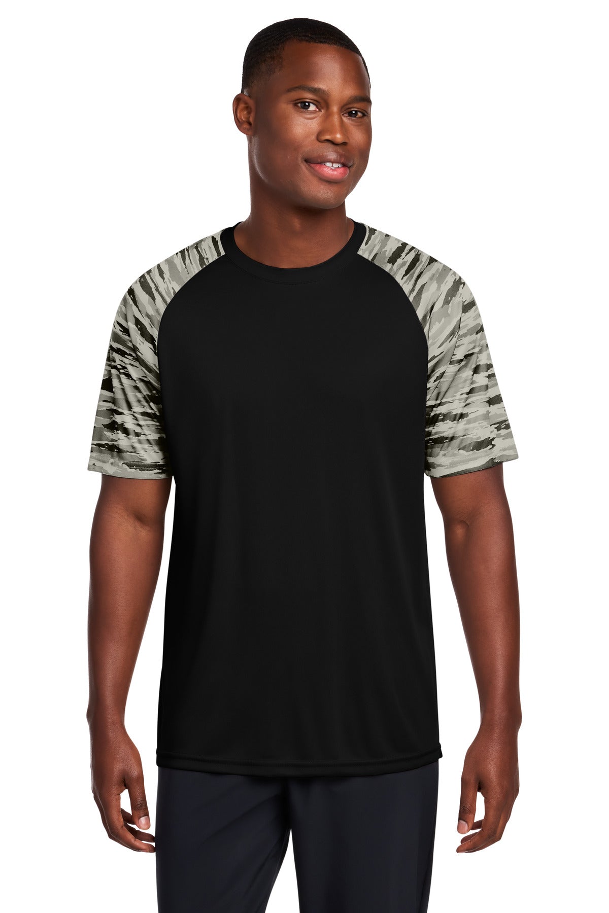Sport-Tek Drift Camo Colorblock Tee ST376 in Black