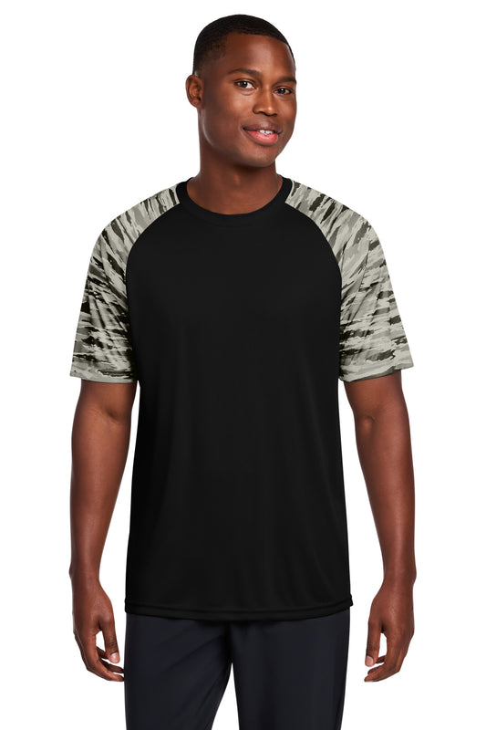 Sport-Tek Drift Camo Colorblock Tee ST376 in Black