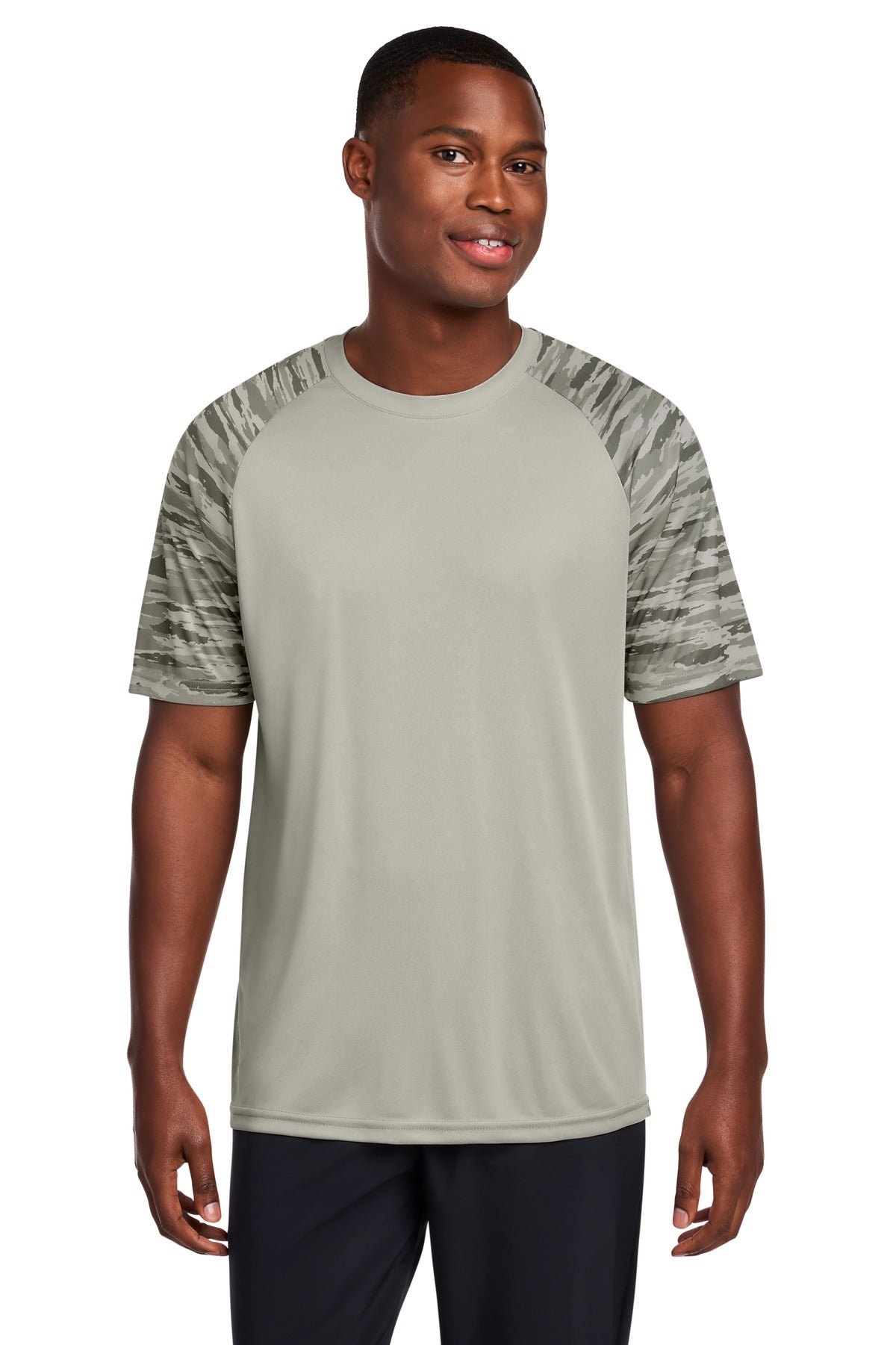 Sport-Tek Drift Camo Colorblock Tee ST376 in Silver