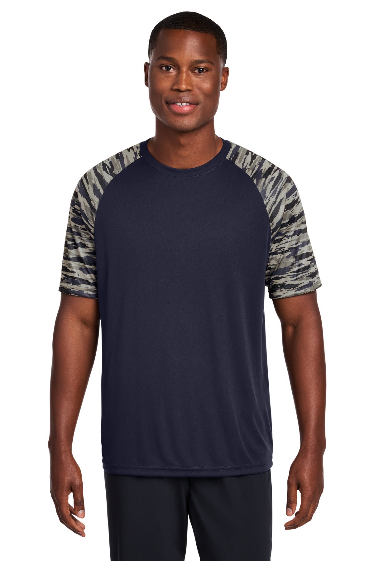 Sport-Tek Drift Camo Colorblock Tee ST376 in True Navy