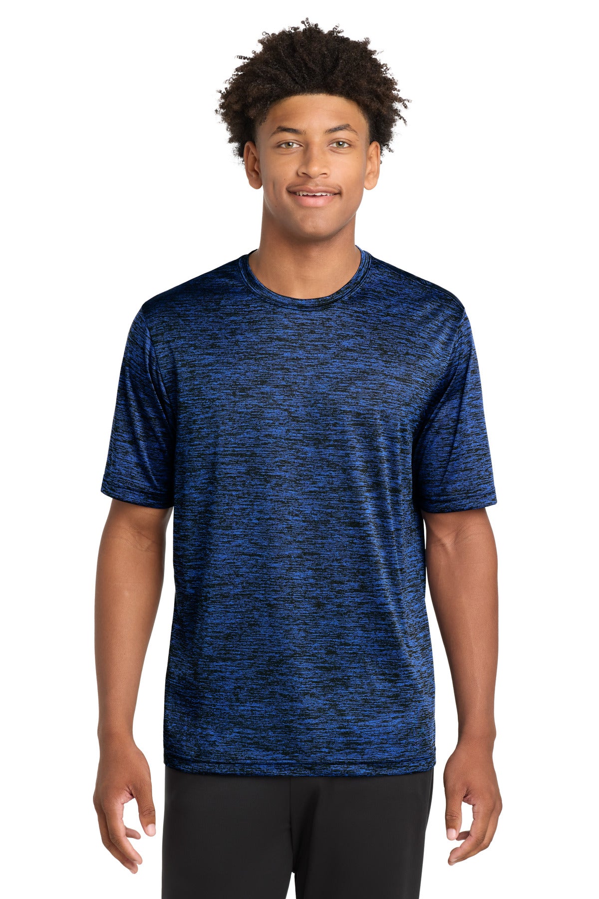 Sport-Tek PosiCharge Electric Heather Tee. ST390 in Dark Royal-Black Electric