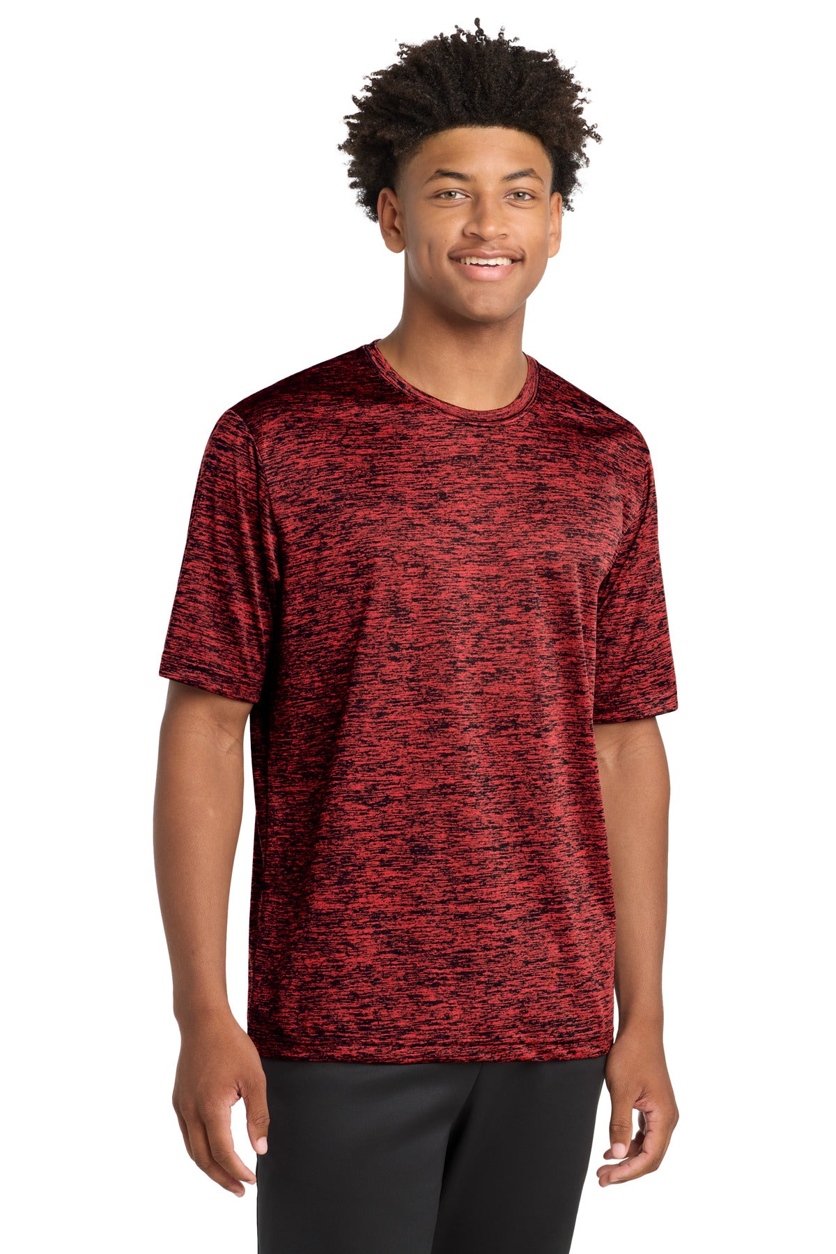 Sport-Tek PosiCharge Electric Heather Tee. ST390 in Deep Red-Black Electric