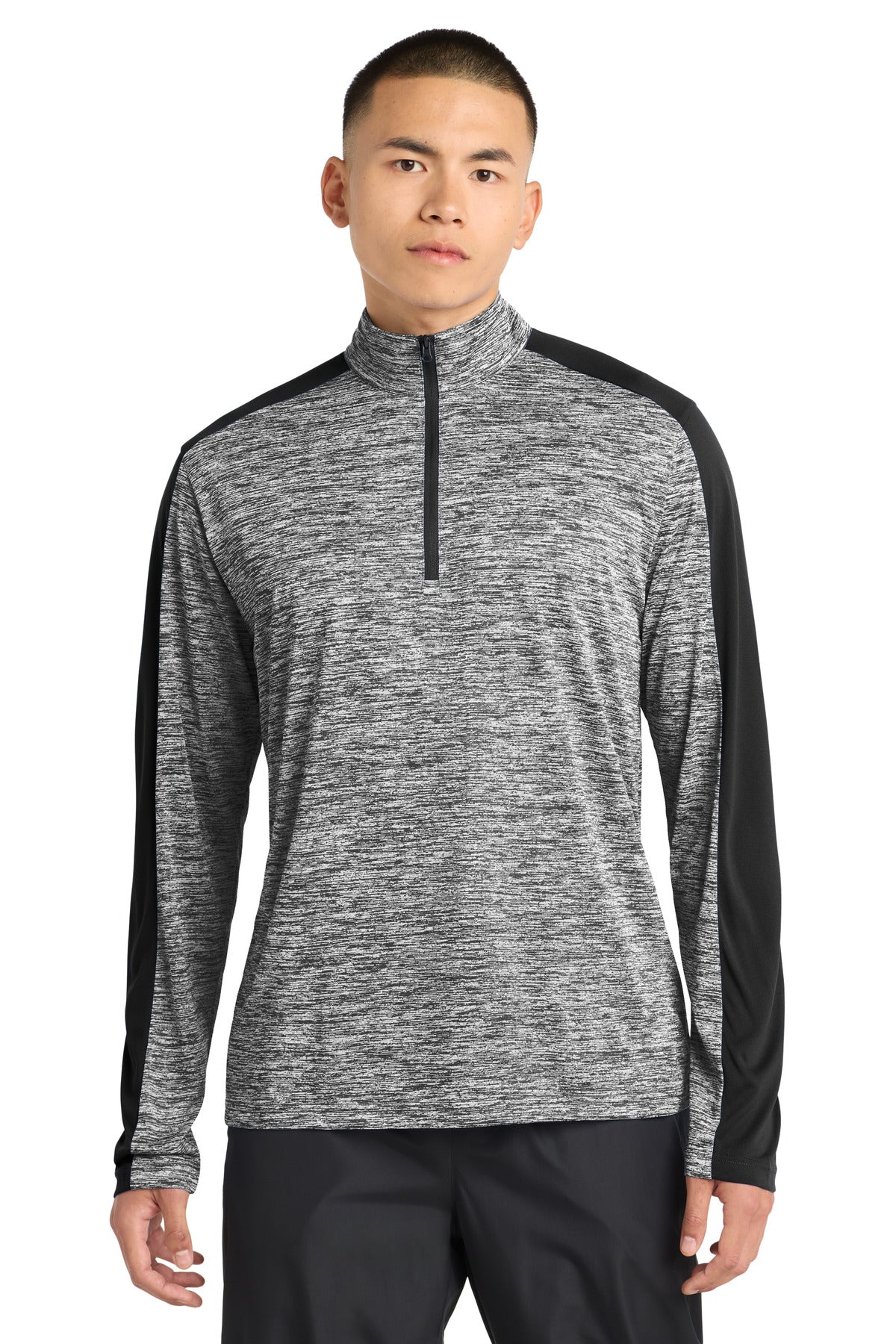 Sport-Tek PosiCharge Electric Heather Colorblock 1/4-Zip Pullover. ST397 in Black Electric/ Black