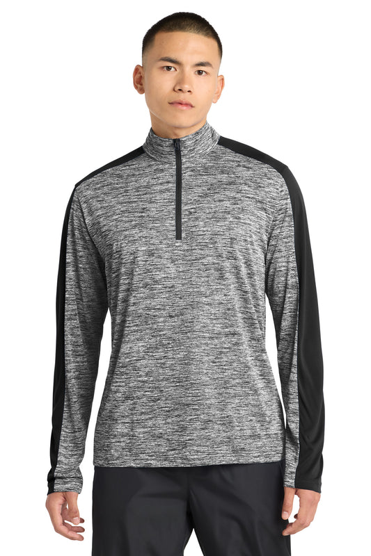 Sport-Tek PosiCharge Electric Heather Colorblock 1/4-Zip Pullover. ST397 in Black Electric/ Black