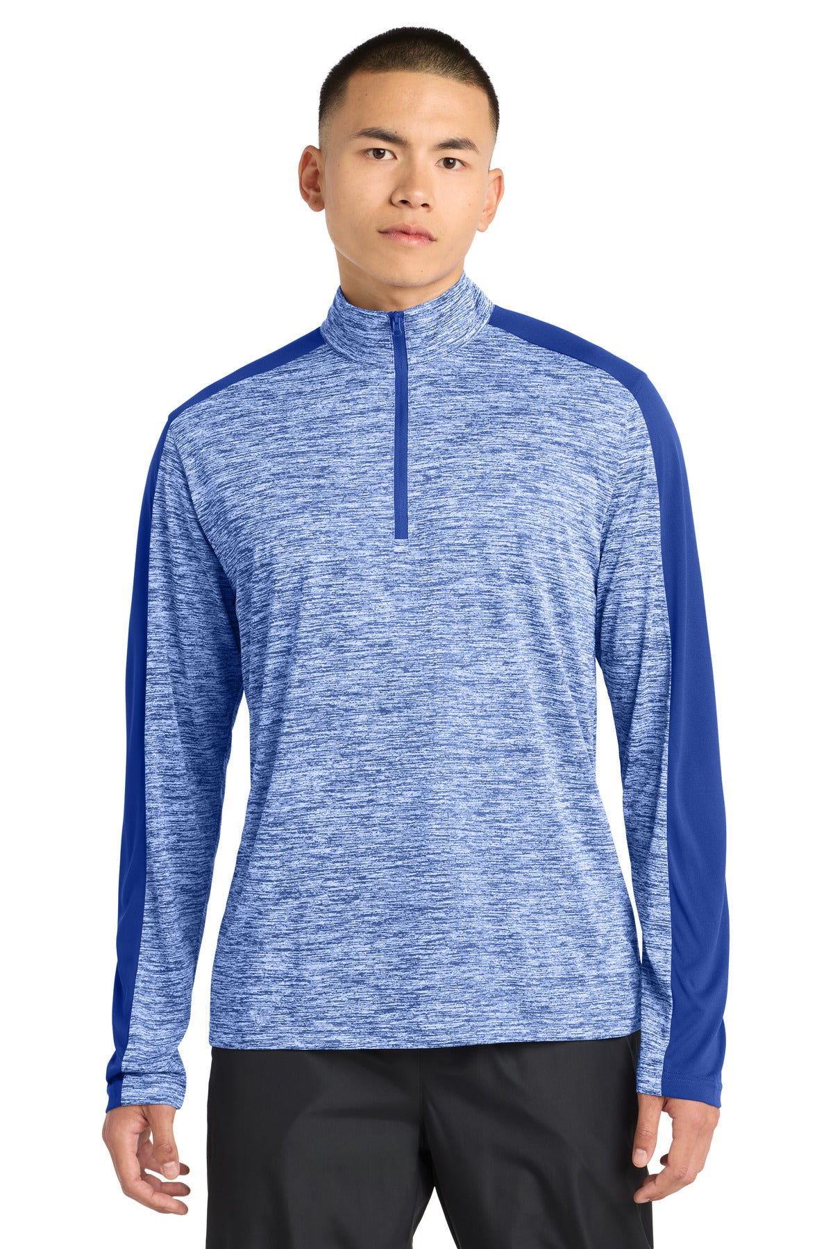 Sport-Tek PosiCharge Electric Heather Colorblock 1/4-Zip Pullover. ST397 in True Royal Electric/ True Royal