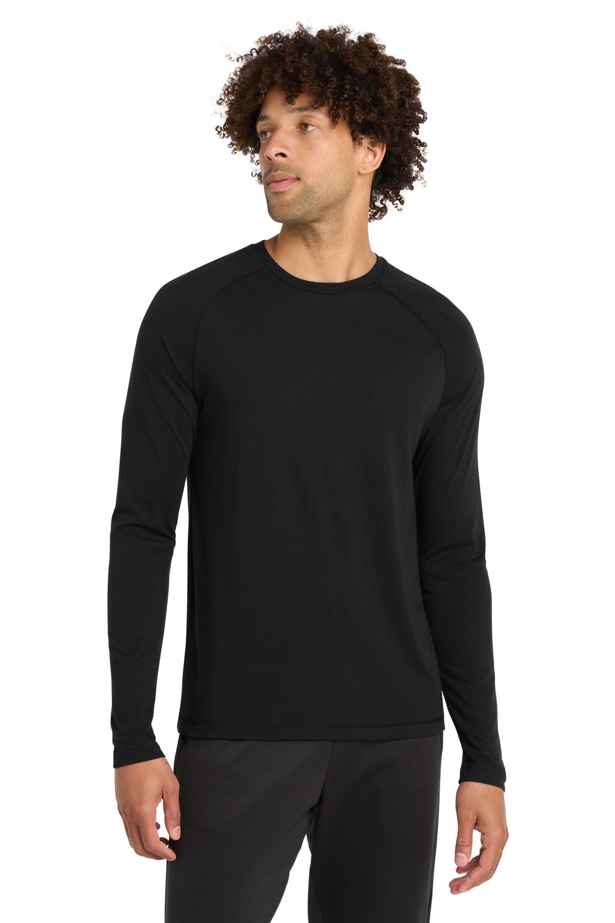 Sport-Tek  PosiCharge  Long Sleeve Tri-Blend Wicking Raglan Tee ST400LS in Black Triad Solid