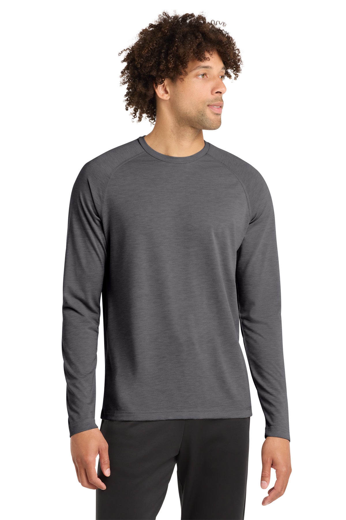Sport-Tek  PosiCharge  Long Sleeve Tri-Blend Wicking Raglan Tee ST400LS in Dark Grey Heather