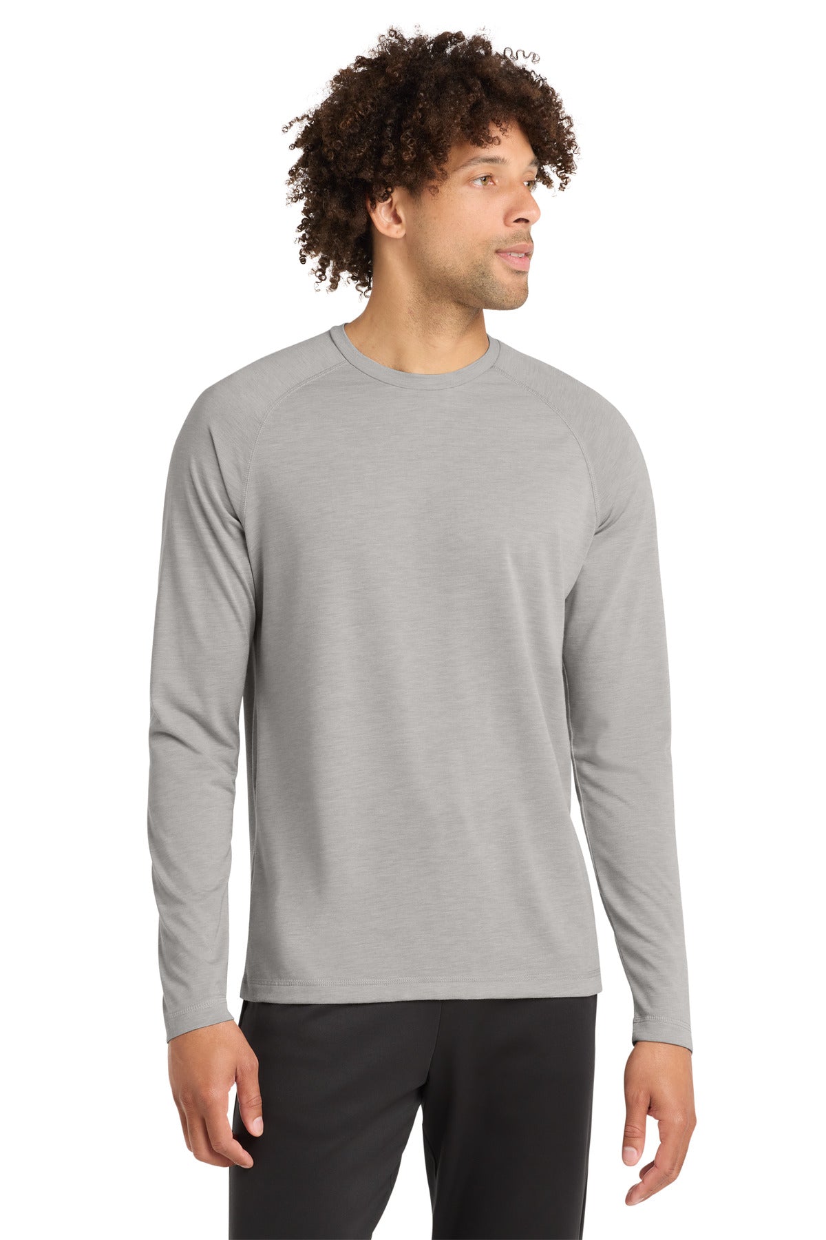 Sport-Tek  PosiCharge  Long Sleeve Tri-Blend Wicking Raglan Tee ST400LS in Light Grey Heather