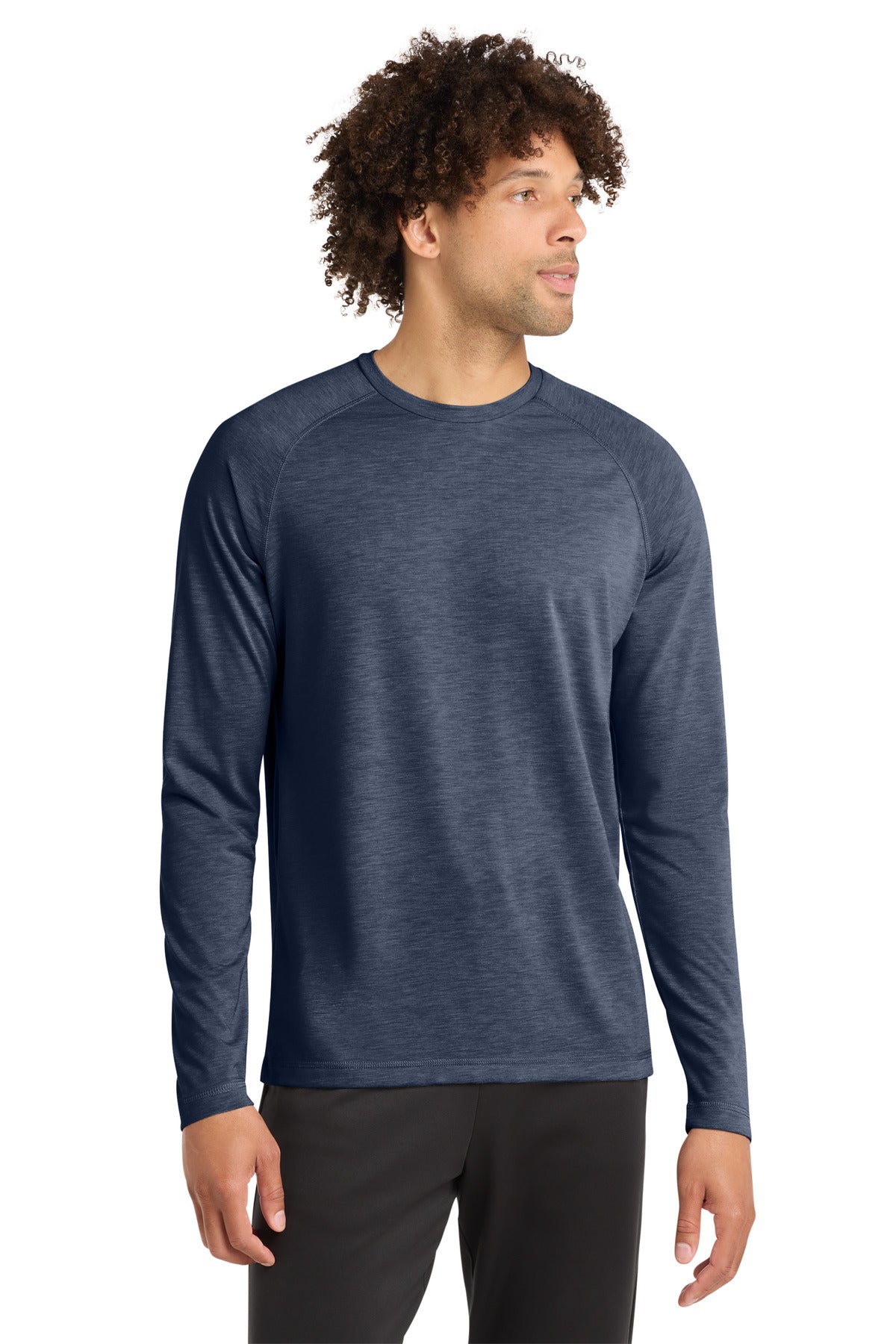 Sport-Tek  PosiCharge  Long Sleeve Tri-Blend Wicking Raglan Tee ST400LS in True Navy Heather