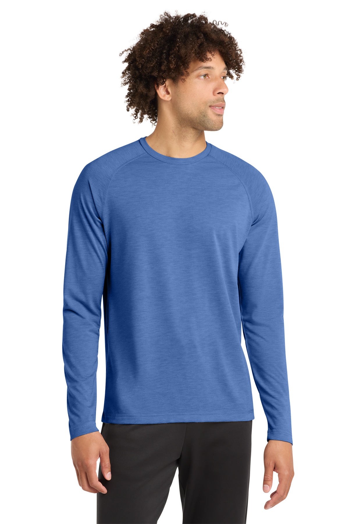Sport-Tek  PosiCharge  Long Sleeve Tri-Blend Wicking Raglan Tee ST400LS in True Royal Heather