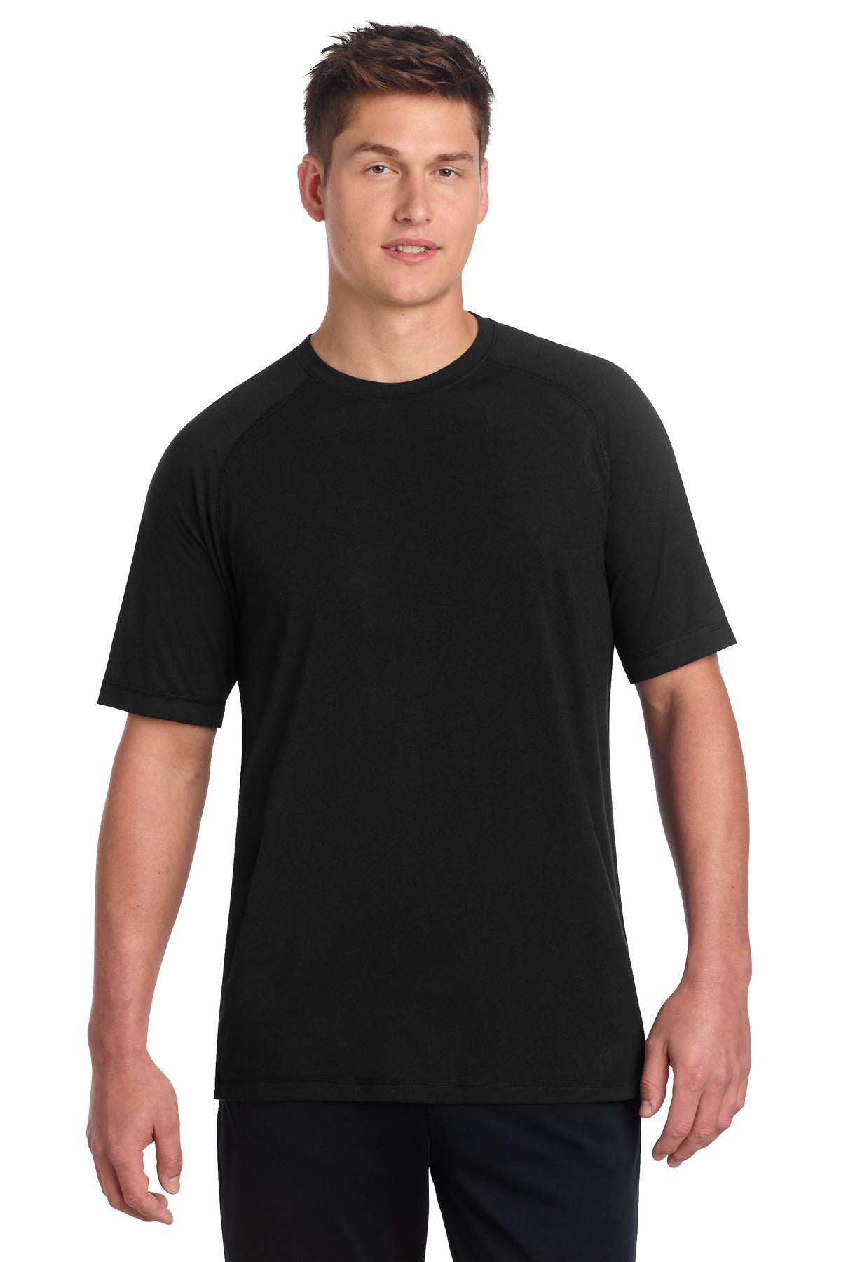Sport-Tek  PosiCharge  Tri-Blend Wicking Raglan Tee. ST400 in Black Triad Solid