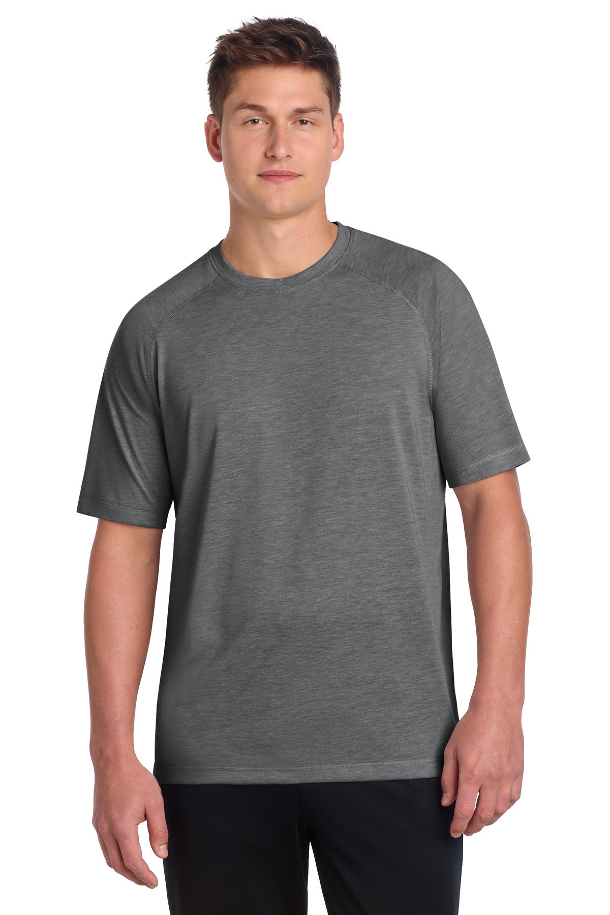 Sport-Tek  PosiCharge  Tri-Blend Wicking Raglan Tee. ST400 in Dark Grey Heather