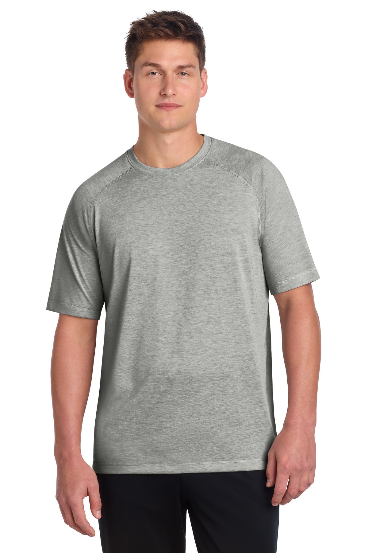 Sport-Tek  PosiCharge  Tri-Blend Wicking Raglan Tee. ST400 in Light Grey Heather