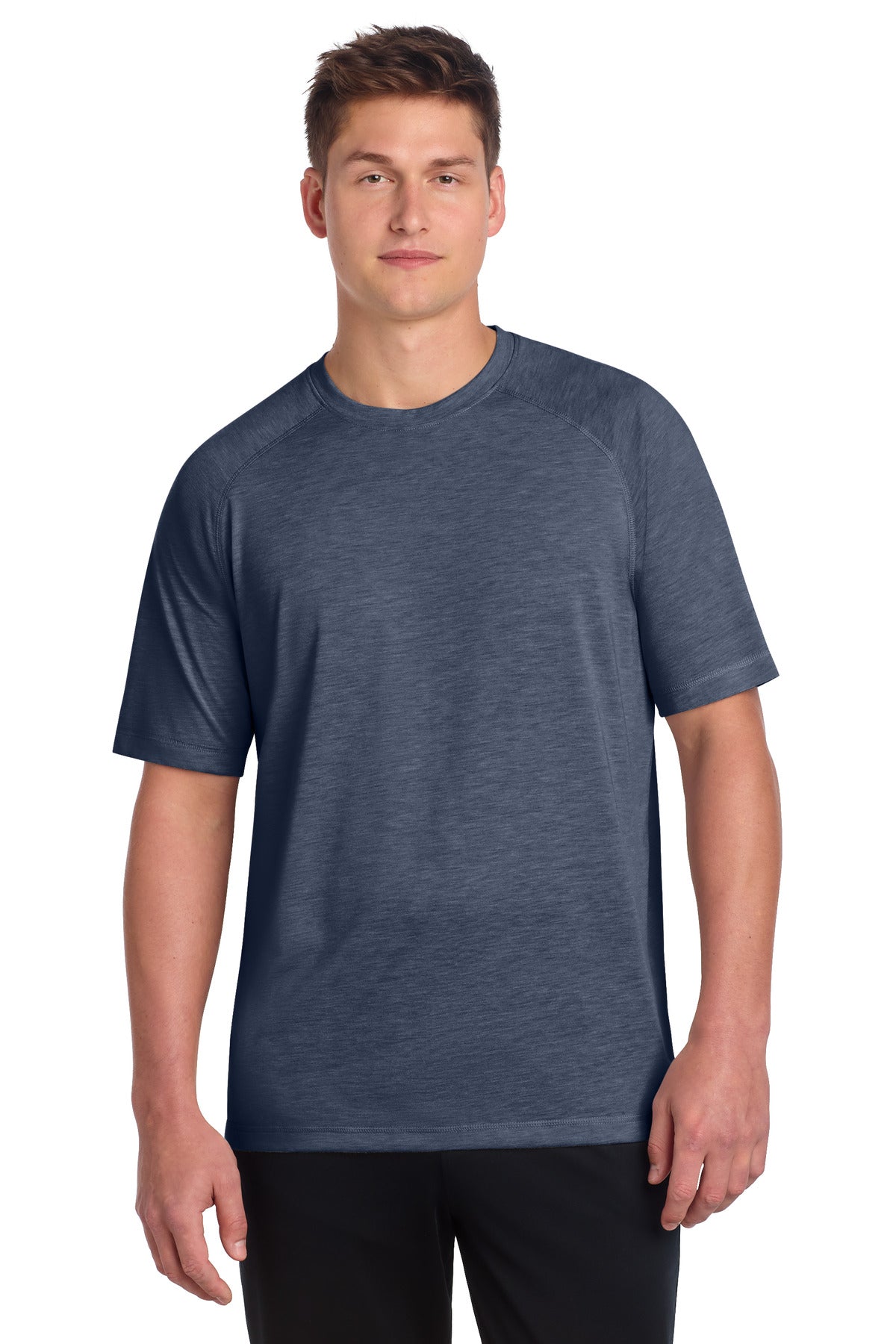 Sport-Tek  PosiCharge  Tri-Blend Wicking Raglan Tee. ST400 in True Navy Heather