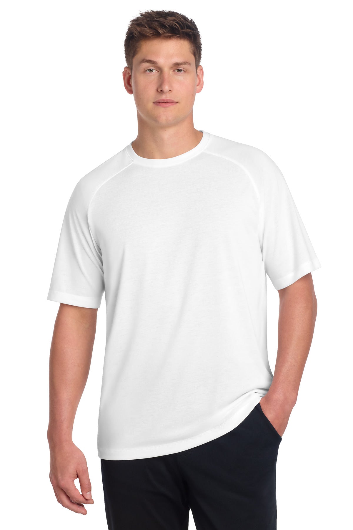 Sport-Tek  PosiCharge  Tri-Blend Wicking Raglan Tee. ST400 in White Triad Solid