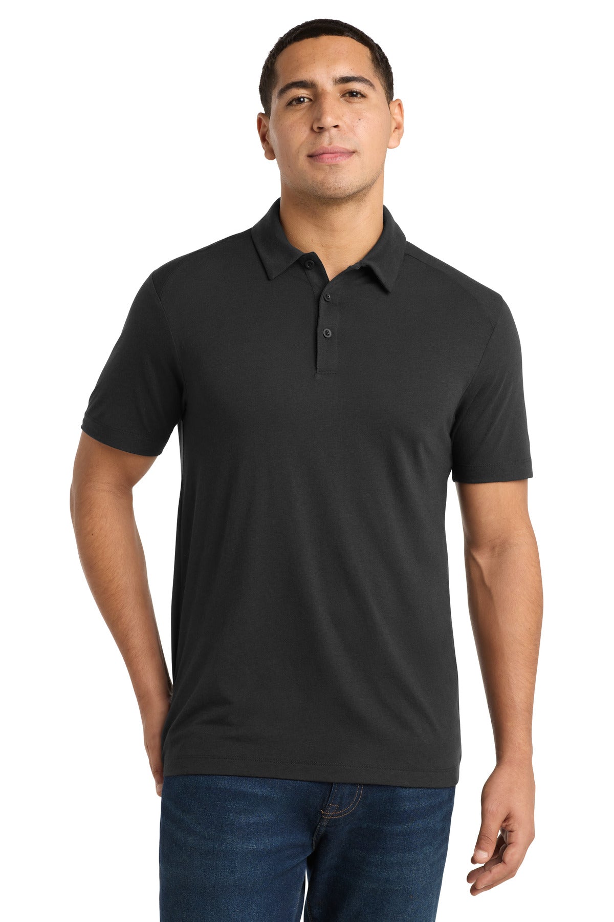 Sport-Tek  PosiCharge  Tri-Blend Wicking Polo. ST405 in Black Triad Solid