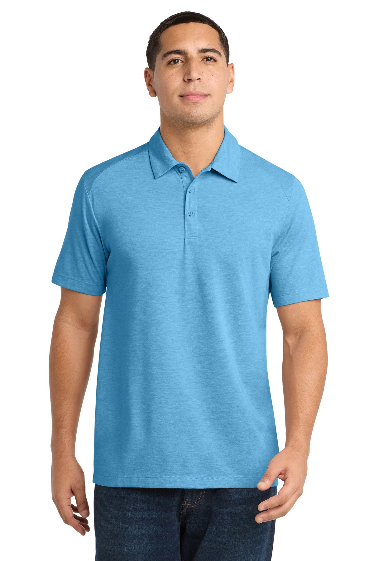 Sport-Tek  PosiCharge  Tri-Blend Wicking Polo. ST405 in Pond Blue Heather
