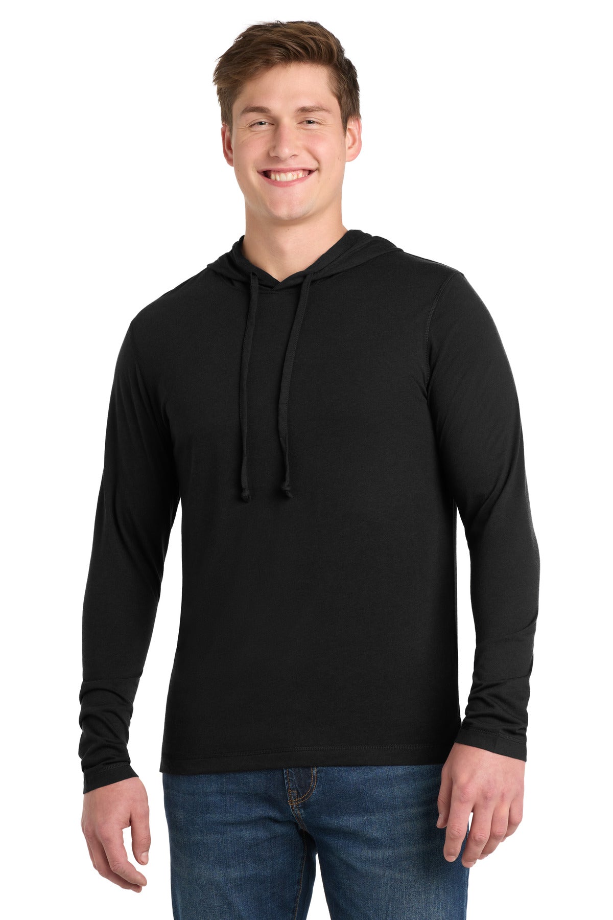 Sport-Tek  PosiCharge  Tri-Blend Wicking Long Sleeve Hoodie ST406 in Black Triad Solid