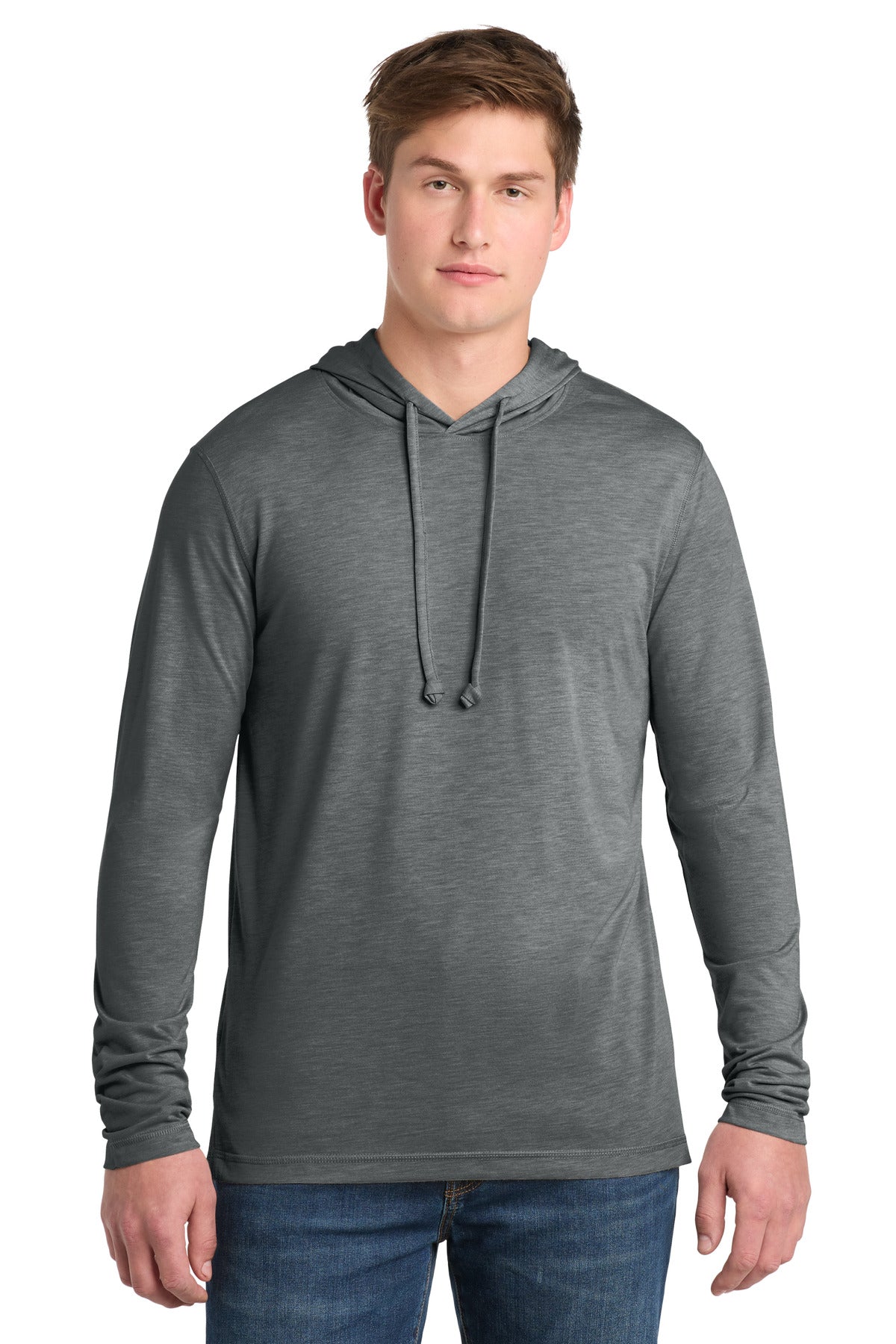 Sport-Tek  PosiCharge  Tri-Blend Wicking Long Sleeve Hoodie ST406 in Dark Grey Heather