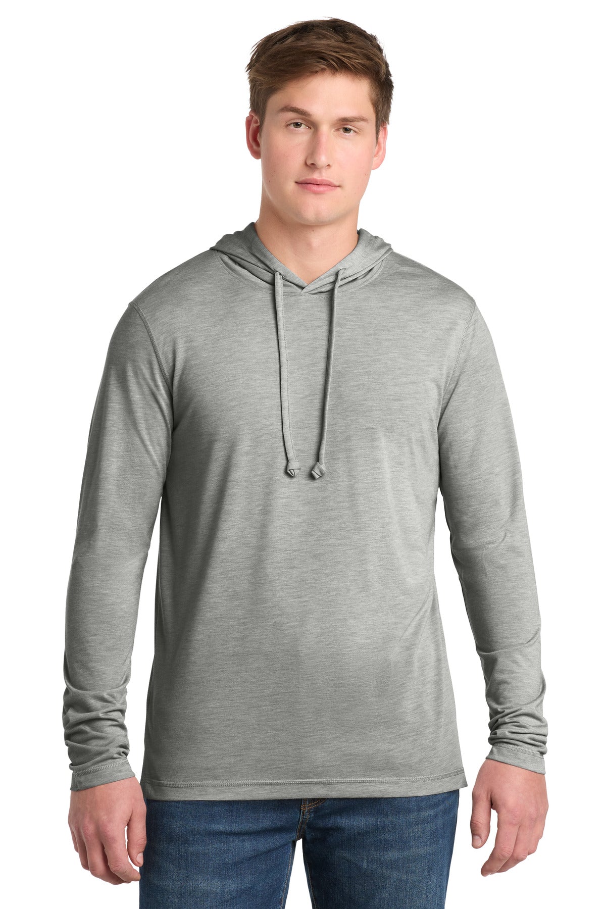 Sport-Tek  PosiCharge  Tri-Blend Wicking Long Sleeve Hoodie ST406 in Light Grey Heather