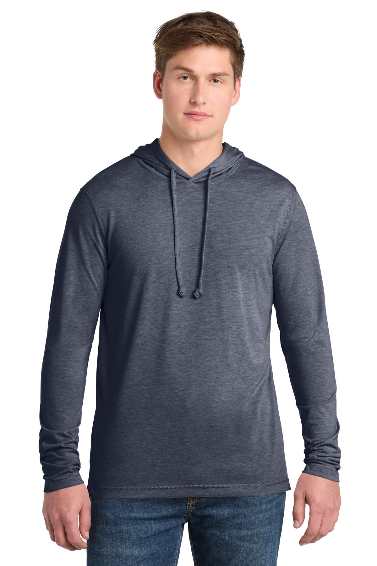 Sport-Tek  PosiCharge  Tri-Blend Wicking Long Sleeve Hoodie ST406 in True Navy Heather