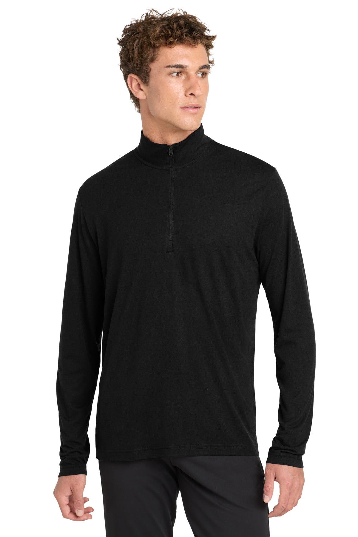 Sport-Tek  PosiCharge  Tri-Blend Wicking 1/4-Zip Pullover. ST407 in Black Triad Solid